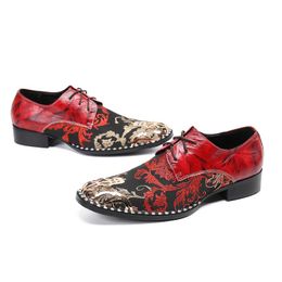 Fashion Print Party Formal Men Oxford Shoes Genuine Leather Brogue Shoes Lace Up Business Dress Shoes Plus Size