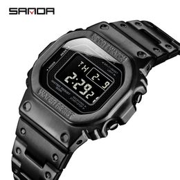 SANDA Top Brand Luxury Men's Watches LED Digital Watch Men 5ATM Sports Waterproof Wristwatch Steel Clock Relogio Masculino G1022