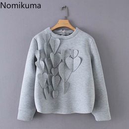 Nomikuma Women Sweatshirt Korean 3D Love Heart Pullover Jumper Causal Long Sleeve O-neck Winter Hoodies Feminimos 6D098 210427