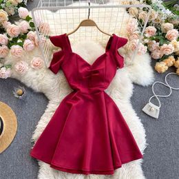 Spring Fashion Temperament Red Vestidos Female V-neck Slim Slimming Mini Dress with Wood Ears C716 210506