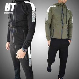 Brand Tracksuit Men Casual Hooded Set Zipper Printing Man Sportswear+Pants Sport Suits spring fashion Street Men's Clothing 210603