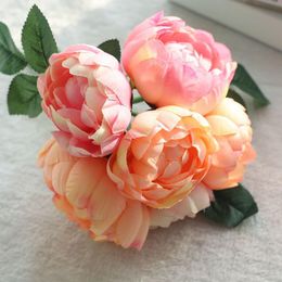 Decorative Flowers & Wreaths 6 Pieces/lot Artificial Flower Peony Bouquet For Wedding Decoration Silk Home Fake Several Colours