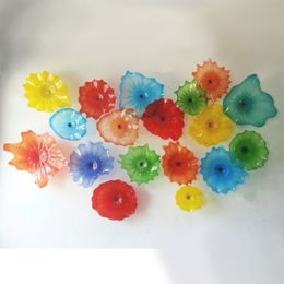 Multi Colored Flower Lamp Handmade Blown Glass Wall Decor Plates European Style Customized Murano Living Dining Room Decoration 8 to 18 Inches