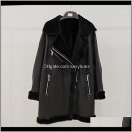 Womens Faux Women Clothes Winter Long Natural Real Sheep Fur Jacket Thick Warm High Quality Lamb Wool Coat Female Turndown Collar1 1Dt Oesul