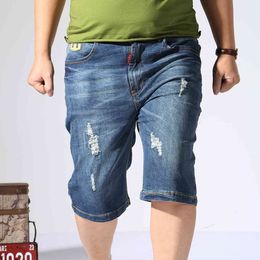 Mens Shorts Large Size Summer Big Size Bermuda Male Ripped Lightweight Micro Stretch Breeches Men plus size Men Denim Shorts 210518