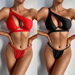Sexy Thong Bikini Set 2021 Bikinis Mujer One Shoulder Low Waist Swim Suit Push Up Bra Swimsuit Women With Underwire One-Piece Suits
