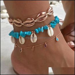 Anklets Jewellery Bohemian Ladies Fashion Anklet Shell Beaded Blue Adjustable Retro Charm Chain Charming Gift Aessories Drop Delivery 2021 Rl2