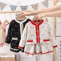 Kids clothing sets Baby Girls two-piece Dress Set Designers knitted sweater and Skirt Princess Dresses Clothes black red