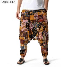 Mens Womens Cotton African Printed Harem Pants Yoga Drop Crotch Trousers Hip Hop Harajuku Genie Boho Pants Joggers Sweatpants 210522