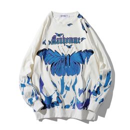 Schmetterling Feuer Flamme Drucken Sweatshrit Männer Streetwear Hip Hop Casual Langarm Pullover Männer Harajuku Hipster Mode Tops 210720