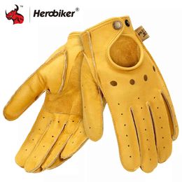 HEROBIKER rcycle Goatskin Leather Summer Breathable rbike Riding Full Half Finger Gloves Guantes Moto