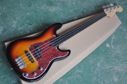 Factory Custom Jazz 4 Strings Electric Bass Guitar with Red Tortoise Pickguard,Rosewood Fingerboard,no frets,Provide Customised services