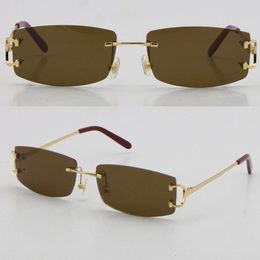 Wholesale Square Rimless Sunglasses Fashion men Woman glasses UV400 Lens outdoors driving With C Decoration Goggle gold metal frame Size 57-20-140MM