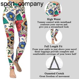 Sexy Women Floral Leggings Workout Set Sport Clothes Rose Skull Sportswear 2021 Dia De Muertos Sports Pants