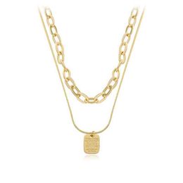 Classic Dign Gold Plated Two Layers Choker Necklace Square Plate Pendant Double Layers Link Chain Necklace For Girl