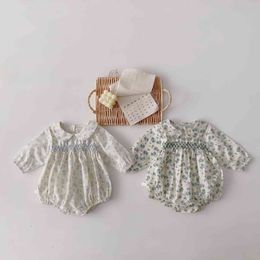 Infant Newborn Baby Girl Loose Floral Pattern Bodysuit Toddler Girls Spring And Summer Fashion Long Sleeve Jumpsuit 210413