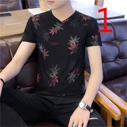 T-shirt male 100% silk short-sleeved ice middle-aged lapel 210420