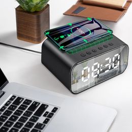 Wireless Charger Alarm Clock Bluetooth Ser LED Smart Digital Table Electronic Desktop s Fm R USB Fast 220311