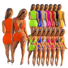 Sexy Women Dresses Two Piece Set Designer New Spring Summer Sexy Beach Clothing Sleeveless Skirt Lace Up Suit