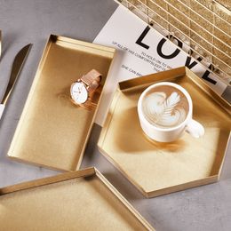 Gold Geometric Stainless Steel decoration Cosmetic Dinner Plate Jewelry Jewelry Storage Tray
