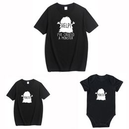 Look Father Son Boys Kids T Shirts Cartoons Print Family Outfits Letter Matching Clothes Short Sleeve Tops 210417