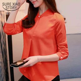 spring fashion chiffon shirts OL style long sleeved blouses button solid casual slim women clothing D480 30 210521