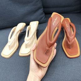 Summer Clip Toe Sandals Slippers Outdoors Gladiator Crystal Round Heels Fashion Flip Flops Roman Style Slides Female Shoes 210513