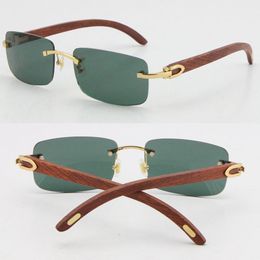 Wholesale Selling Rimless Decor Wood fram man sunglasses 8200757 High-end Original Wooden outdoors driving glasses C Decoration 18K gold frame glas UV400 Lens