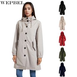 Women's Trench Coats WEPBEL Women Hooded Waterproof Drawstring Rain Jackets Outdoor Zipper Windproof Mountaineering Windbreaker