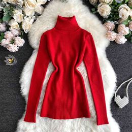 Women's Spring Autumn Sweaters Simple Pure Colour Basic High Neck Knitted Bottoming Top Korean Wild Long-sleeved Tops LL127 210506