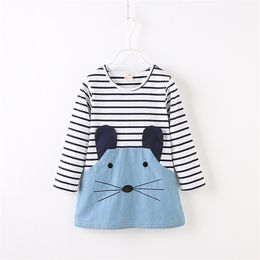 LOVE DD&MM Girls Dresses Children's Wear Cute Girl Sweet Animal Models Stitching Stripe Splice Dress 210715