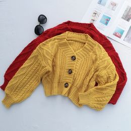 Autumn Winter Short Thick Needle Linen Twist cardigans women Loose Lantern Sleeve oversize Sweater Lazy Knitted Cardigan Coat 210420
