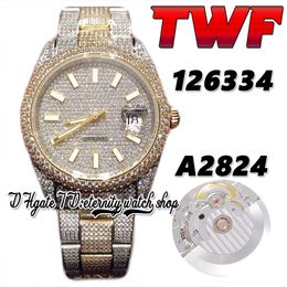 2022 TWF 126333 126334 A2824 Automatic 41MM Mens Watch 118348 Paved Diamonds Dial 904L Stainless Case Fully Iced Out Diamond Gold Silver Bracelet Eternity Watches