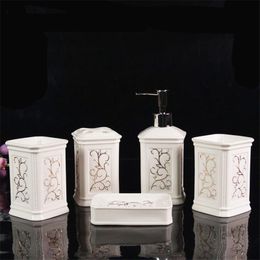 Bath Accessory Set WSHYUFEI European Style Simple Ceramic Bathroom Five-piece Wash Wedding Gift Couple Brushing Cup Mug Soap Dispenser