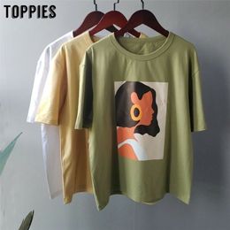 Toppies summer character t-shirts fashion girls tops short sleeve printing Korean women clothes 95% cotton 210623