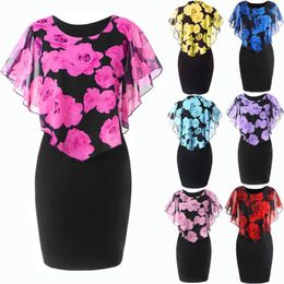 Plus Size 5xl Women Dresses Summer Rose Print Shawl Slim Fit Hip O-neck Casual Bodycon Arrival 210517