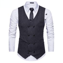 Men's Vests 2021 Men Vest Classic Vintage Formal Business Solid Colour Suit Double Breasted Waistcoat Sleeveless