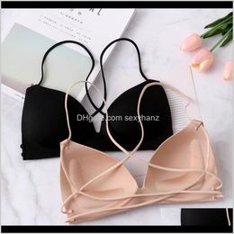 Bras Womens Apparel Drop Delivery 2021 1Pc Padded Wireless Stretch Fashion Bra Tank Top Sexy Cross Strap Women Casual Bralette Female Underwe