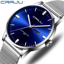 CRRJU Men's Wrist Watches Calendar Waterproof Minimalist Quartz Wristwatch Fashion Calendar Luxury Watch Relogio Masculino 210517