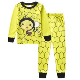 Honey Bee Children Pyjamas Suits Yellow Cute Cotton Baby Girls Pyjamas Set Nest 2-7Year Kid Sleepwear Spring Autumn Girl Clothes 210413