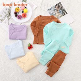 Bear Leader Girls Boys Casual Clothes Sets Fashion Spring Autumn Pyjamas Kids Baby Solid Colour Homewear Children Casual Clothing 210708