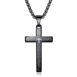 Retro cross Scripture titanium Women men's Fashion pendant necklace Hip Hop stainless steel gold black Jewelry