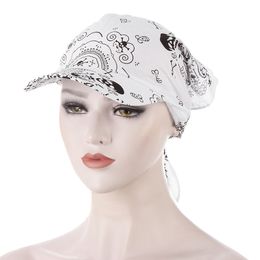 Women Head Scarf Visor Hat With Wide Brim Sunhat Summer Beach UV Protection Sun Hats Female Casual Printed Flower Cap