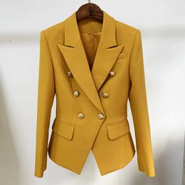 HIGH STREET 2021 Newest Fashion Designer Blazer Women's Classic Lion Buttons Slim Fitting Textured Blazer Jacket X0721