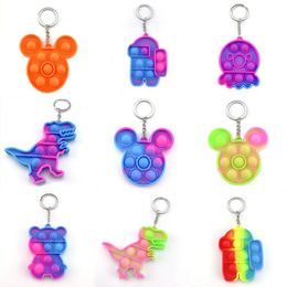 Fidget Toy for Adult & Kids Sensory key chains Push Bubble poppers Cartoon simple dimple toys keychain stress reliever