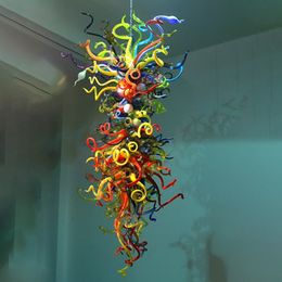 Modern Multi Coloured LED Lamps Hand Blown Murano Glass Chandelier Lamp for Store Villa Office Home Deco Chain Pendant Luminaire Chandeliers Lighting