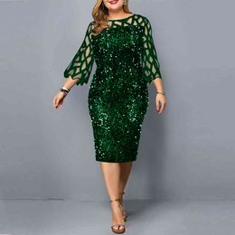 Party Dresses Plus Size Women's Summer Dress for Women 2021 Elegant Sequin Green Bodycon Dress Evening Wedding Outfits 4XL 5XL X0521