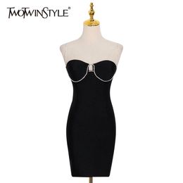 Sexy Party Backless Sling Dress For Women Square Collar Sleeveless High Waist Patchwork Diamond Dresses Female 210520