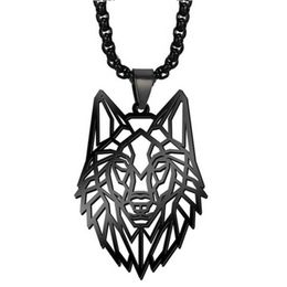 Stainless Steel Hollow Wolf Head Necklace Punk Charm Animal Pendant Torque Special Gift For Man Jewelry Fashion Necklace