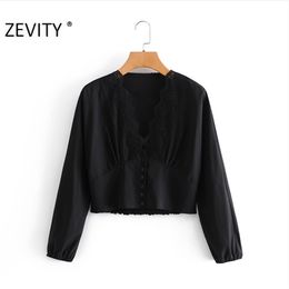 Women Sexy V Neck Lace Patchwork Casual Smock Shirts Ladies Long Sleeve Black Blouses Roupas Femininas Tops LS7275 210420
